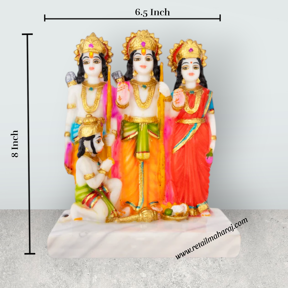 Ram Darbar Murti With Base - 8 x 6.5 Inches | Marble Dust Murti/ Coloured Ram Darbar Idol for Pooja - Retail Maharaj