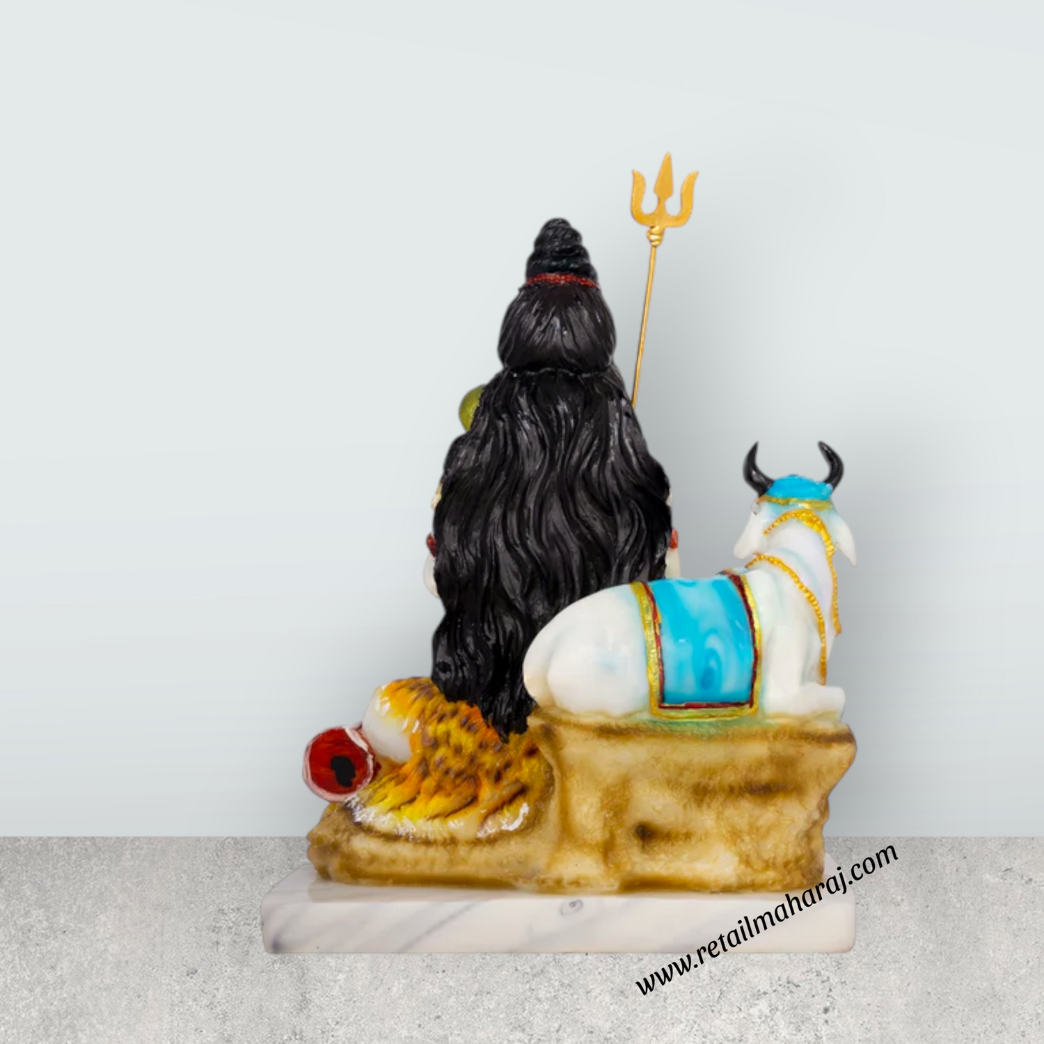 Shiva Statue With Nandi Statue - 10.5 x 8 Inches | Marble Dust Murti/ Coloured Shiv Statue for Pooja - Retail Maharaj