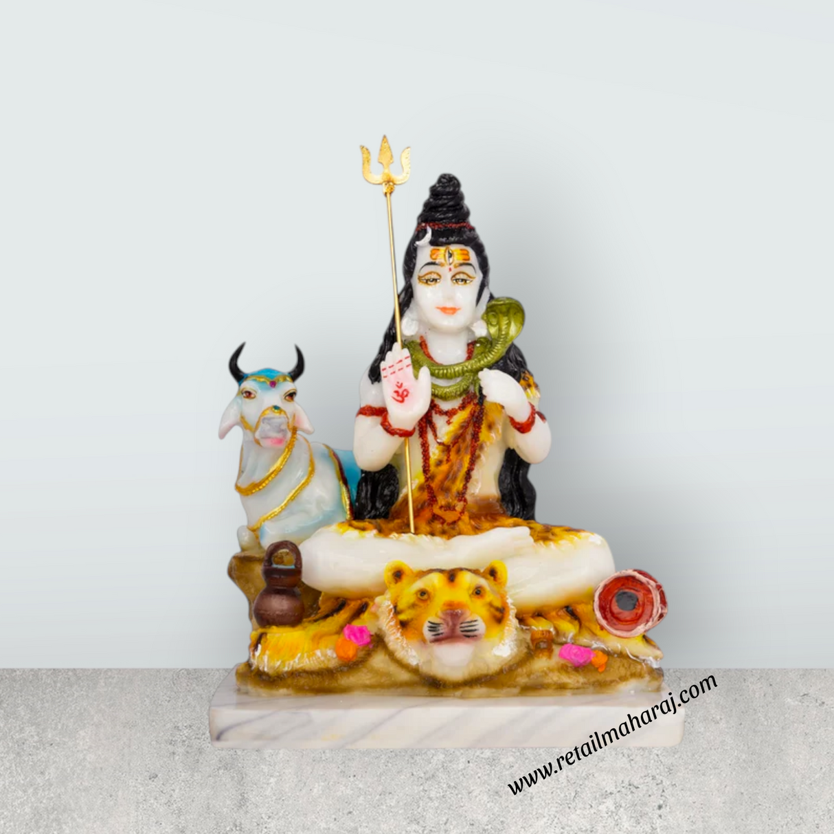Shiva Statue With Nandi Statue - 10.5 x 8 Inches | Marble Dust Murti/ Coloured Shiv Statue for Pooja - Retail Maharaj
