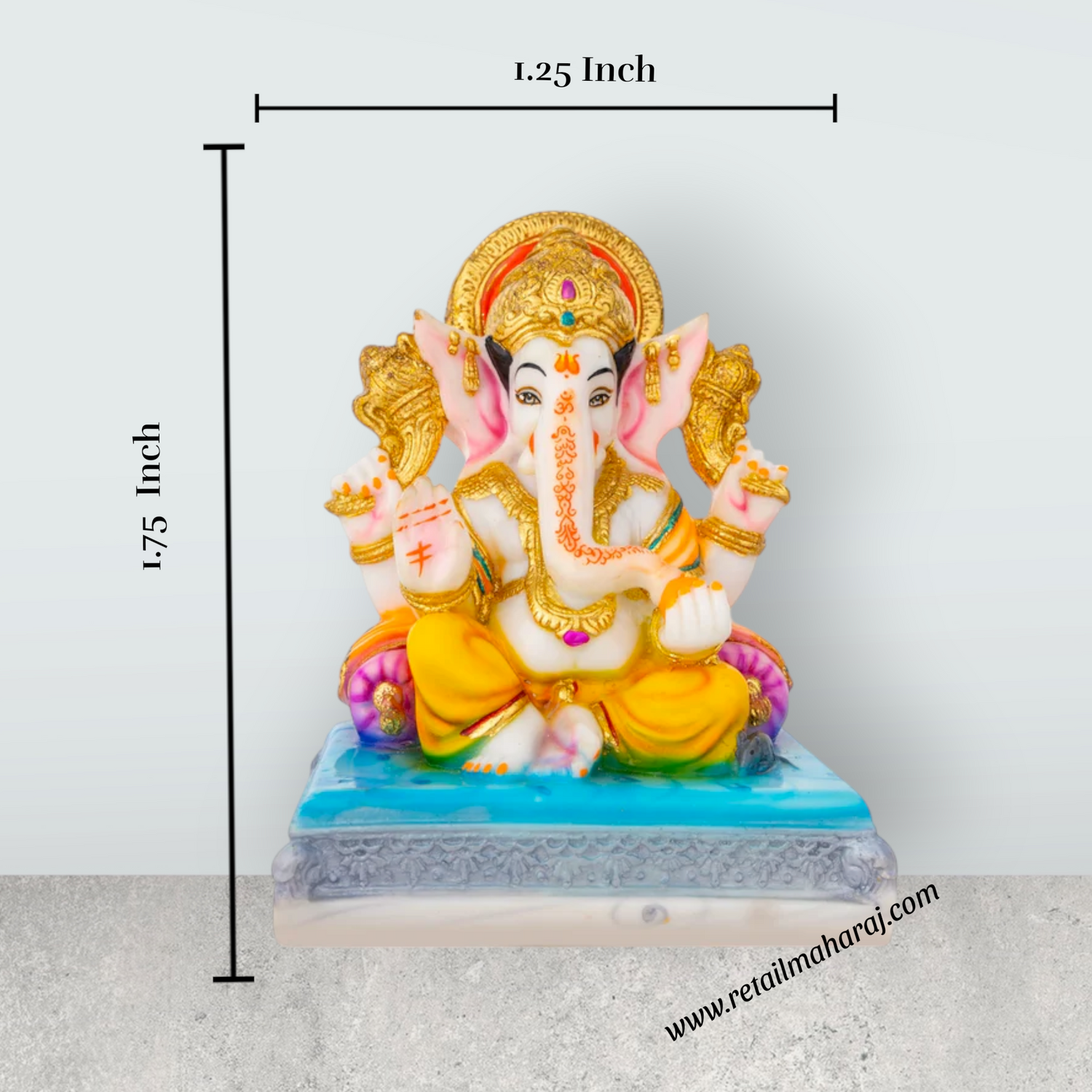 Ganesh Murti Sitting On Base - 7.5 x 6 Inches | Marble Dust Murti/ Painted Vinayaka Statue for Worship - Retail Maharaj