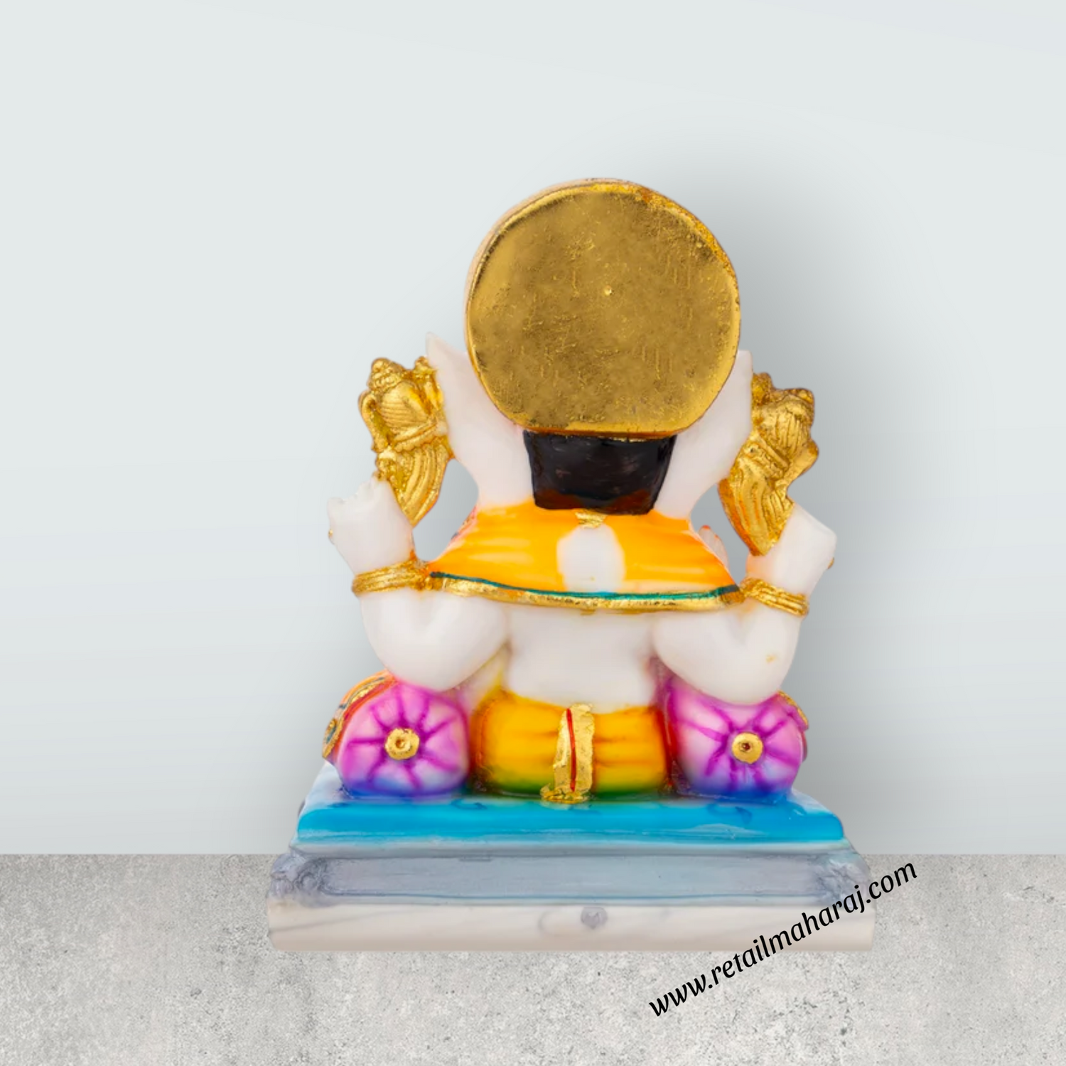 Ganesh Murti Sitting On Base - 7.5 x 6 Inches | Marble Dust Murti/ Painted Vinayaka Statue for Worship - Retail Maharaj