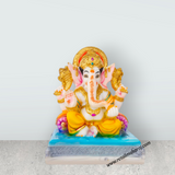 Ganesh Murti Sitting On Base - 7.5 x 6 Inches | Marble Dust Murti/ Painted Vinayaka Statue for Worship - Retail Maharaj