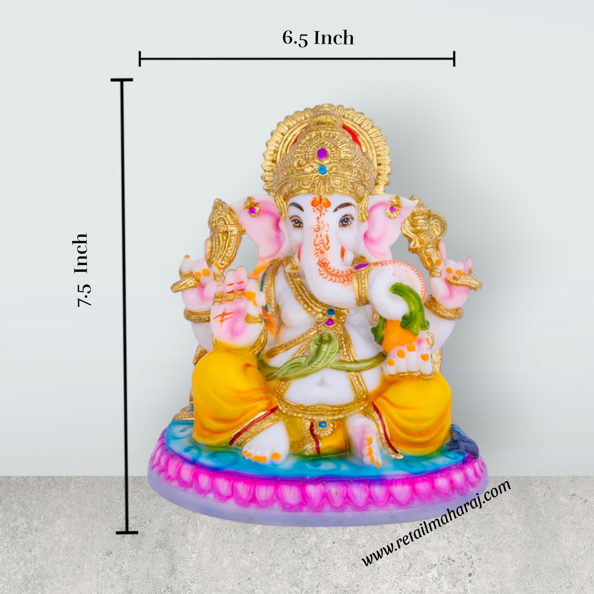 Ganesh Murti - 7.5 x 6.5 Inches | Marble Dust Murti / Ganpati Murti / Vinayaka Idol For Pooja Room - Retail Maharaj