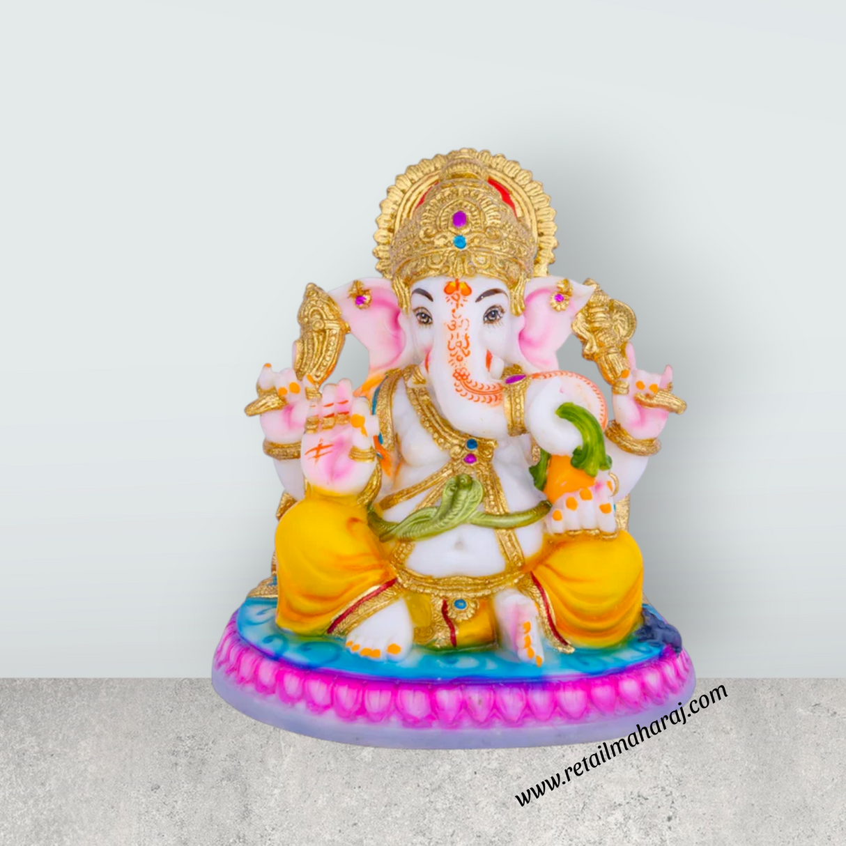 Ganesh Murti - 7.5 x 6.5 Inches | Marble Dust Murti / Ganpati Murti / Vinayaka Idol For Pooja Room - Retail Maharaj