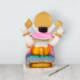 Ganesh Murti Sitting On Bajot - 7.5 x 6 Inches | Marble Dust Murti/ Painted Vinayaka Statue for Pooja - Retail Maharaj