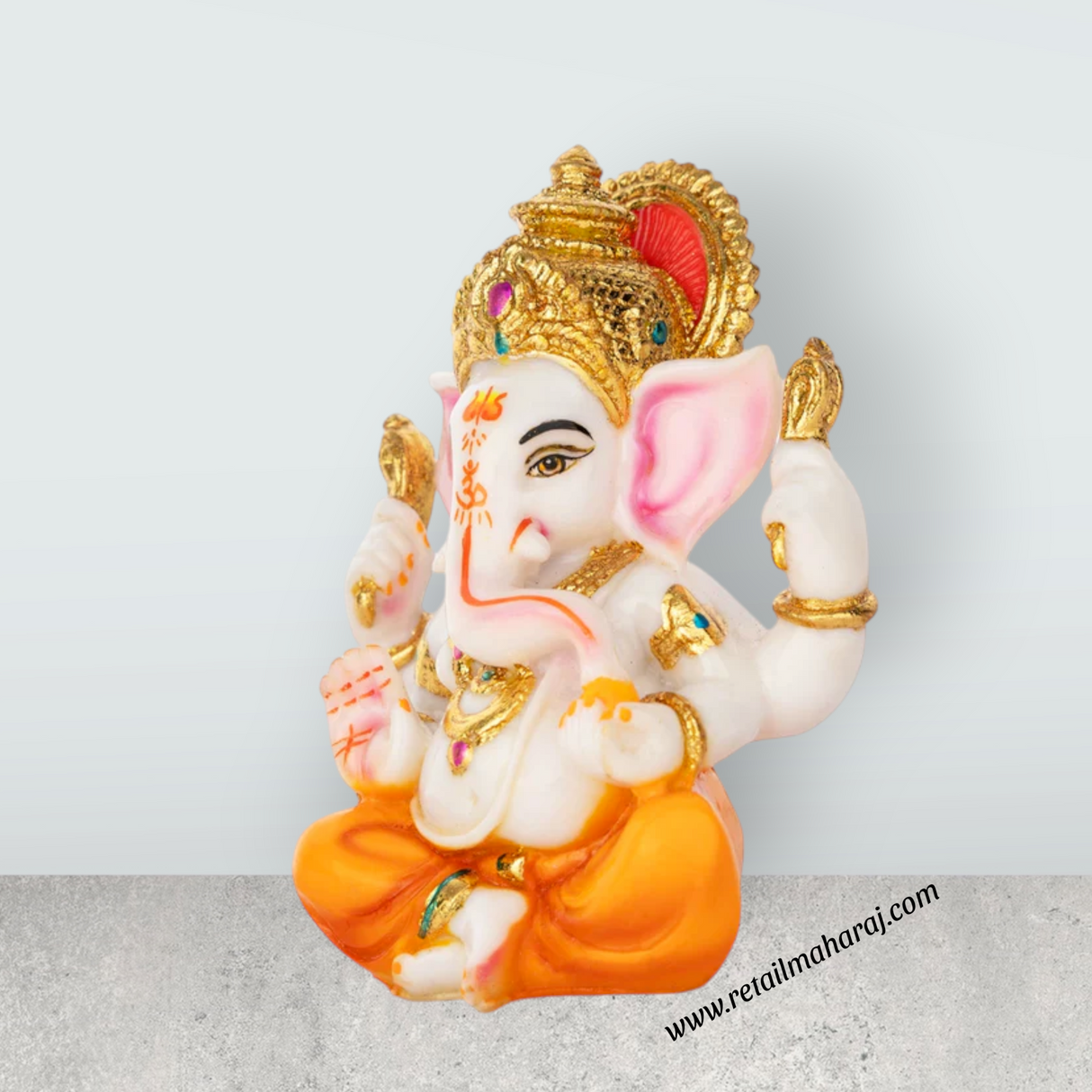 Ganesh Murti - 6.5 x 4.5 Inches | Marble Dust Murti/ Painted Vinayaka Statue/ Sitting Ganpati Murti for Worship - Retail Maharaj