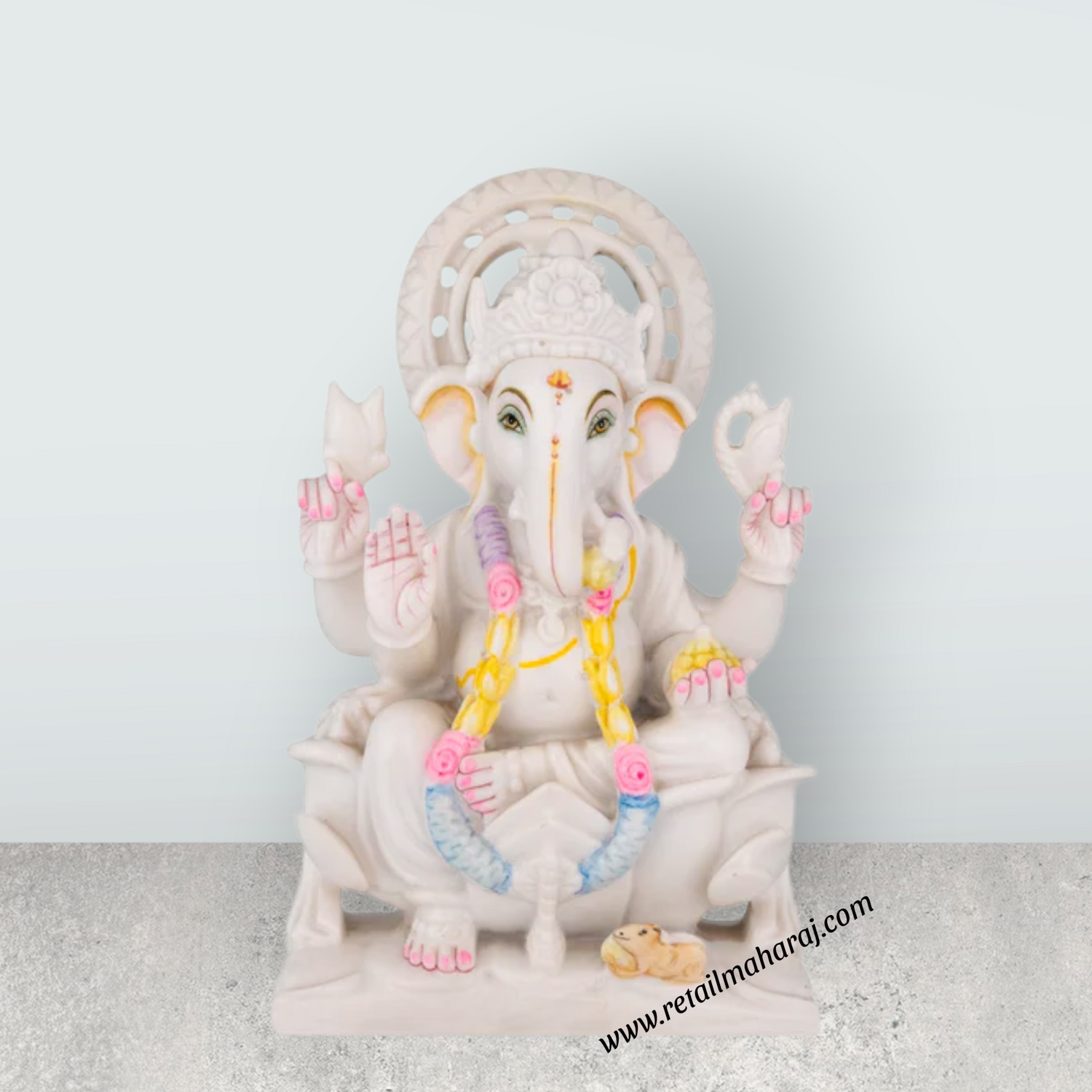 Ganesha Sitting On Base Murti - 9 x 7 Inches | Marble Idol / Vinayakar Statue For Home Pooja Décor