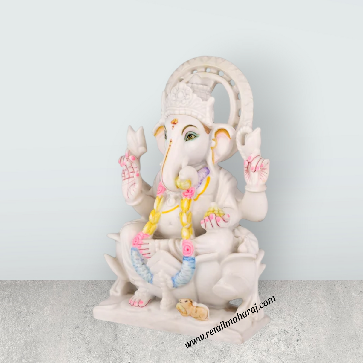 Ganesha Sitting On Base Murti - 9 x 7 Inches | Marble Idol / Vinayakar Statue For Home Pooja Décor