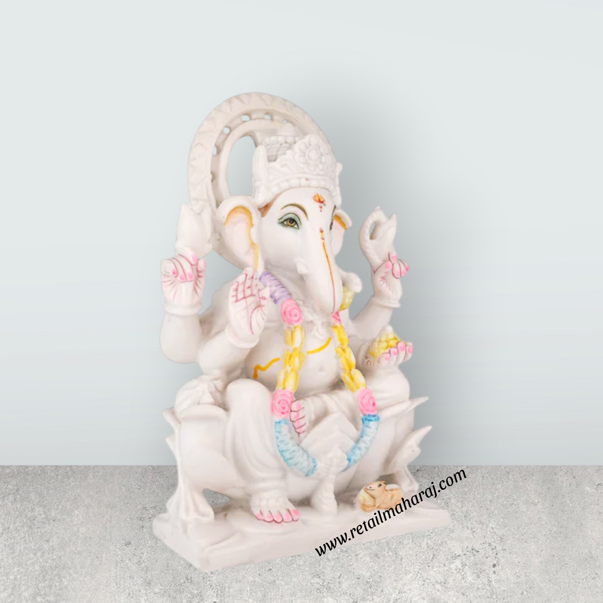 Ganesha Sitting On Base Murti - 9 x 7 Inches | Marble Idol / Vinayakar Statue For Home Pooja Décor