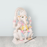 Ganesha Sitting On Base Murti - 9 x 7 Inches | Marble Idol / Vinayakar Statue For Home Pooja Décor