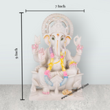 Ganesha Sitting On Base Murti - 9 x 7 Inches | Marble Idol / Vinayakar Statue For Home Pooja Décor