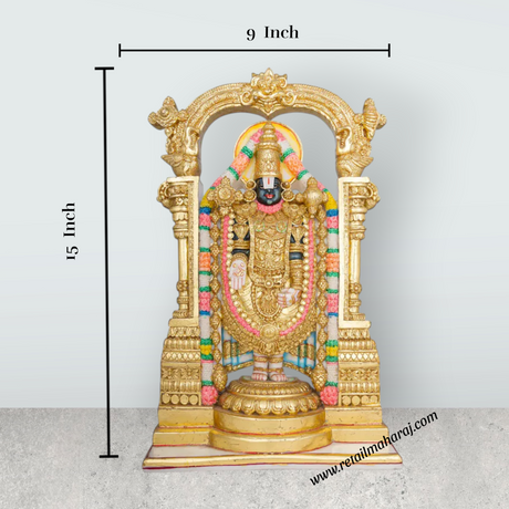 Tirupati Balaji Murti - 15 x 9 Inches | Marble Idol / Tirupathi Balaji Statue / Tirupati Balaji Idol for Pooja - Retail Maharaj
