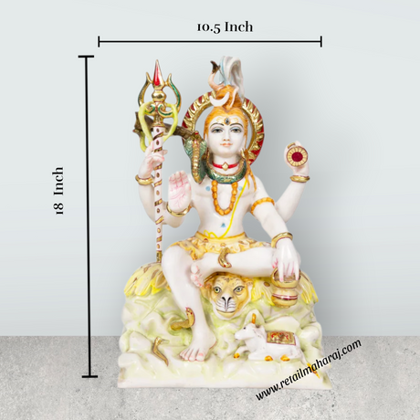 Shivan Sitting on base Murti - 18 x 10.5 Inches | Marble Idol/ Shiva Lingam Statue / Shivling For Pooja - Retail Maharaj