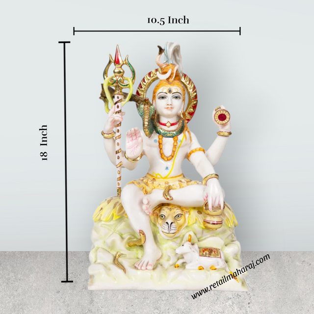 Shivan Sitting on base Murti - 18 x 10.5 Inches | Marble Idol/ Shiva Lingam Statue / Shivling For Pooja - Retail Maharaj