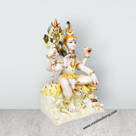Shivan Sitting on base Murti - 18 x 10.5 Inches | Marble Idol/ Shiva Lingam Statue / Shivling For Pooja - Retail Maharaj
