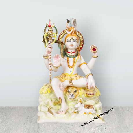 Shivan Sitting on base Murti - 18 x 10.5 Inches | Marble Idol/ Shiva Lingam Statue / Shivling For Pooja - Retail Maharaj