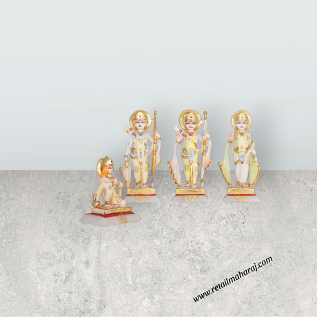 Ram Darbar Murti Set - 9 x 3.5 Inches | Marble Statue / Sita Ram Laxman Hanuman / Ram Darbar Idol for Pooja - Retail Maharaj