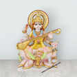 Saraswati Sitting On Base Murti - 9 x 6.5 Inches | Marble Idol / Saraswathy Statue For Home Pooja Décor - Retail Maharaj