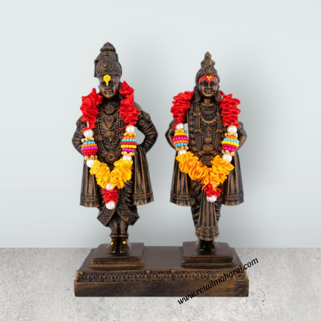Vitthal Rukmini Murti Standing On Base - 8 x 5.5 Inches | Resin Idol/ Vitthal Rakhumai Murti for Pooja - Retail Maharaj