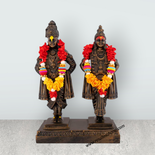 Vitthal Rukmini Murti Standing On Base - 8 x 5.5 Inches | Resin Idol/ Vitthal Rakhumai Murti for Pooja - Retail Maharaj