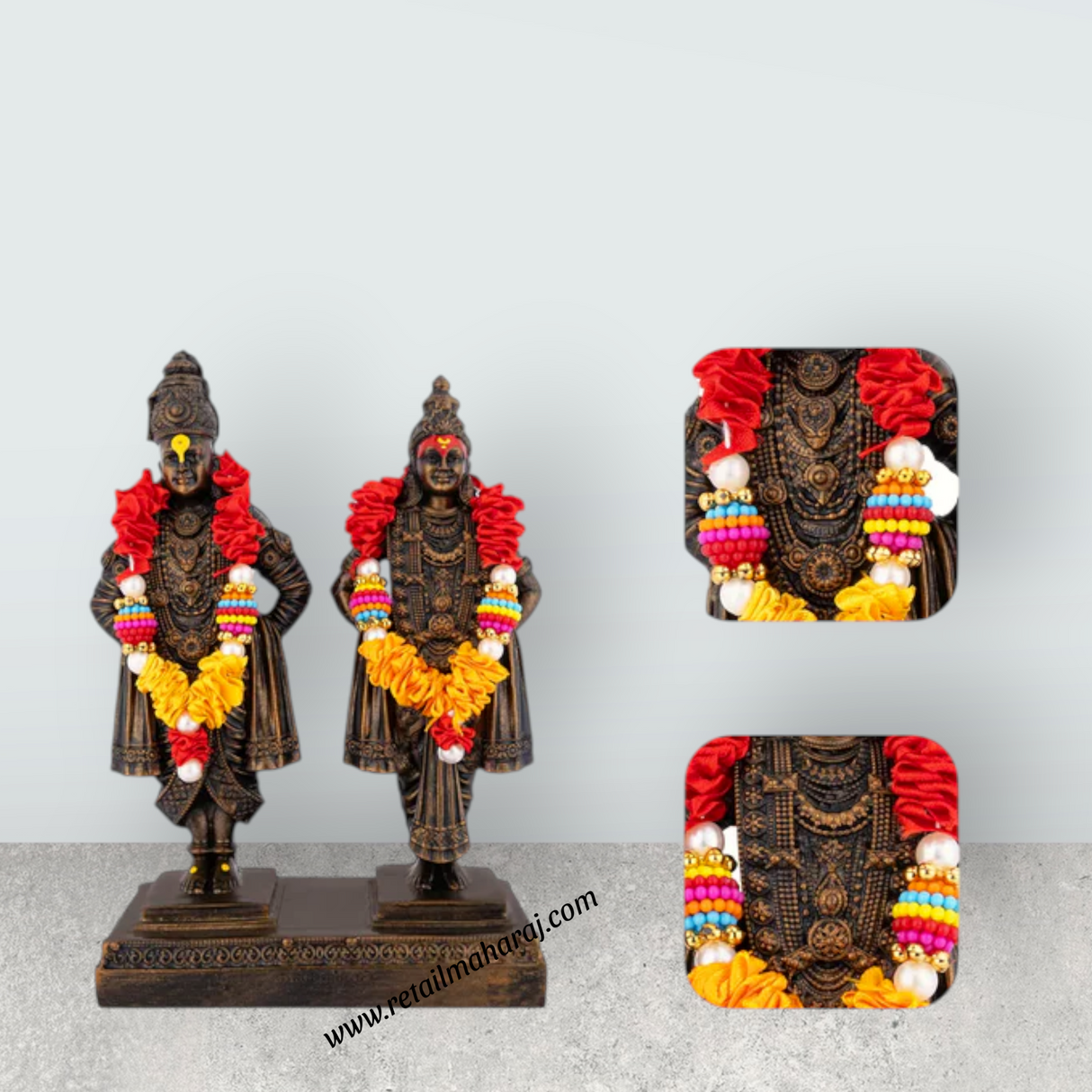 Vitthal Rukmini Murti Standing On Base - 8 x 5.5 Inches | Resin Idol/ Vitthal Rakhumai Murti for Pooja - Retail Maharaj