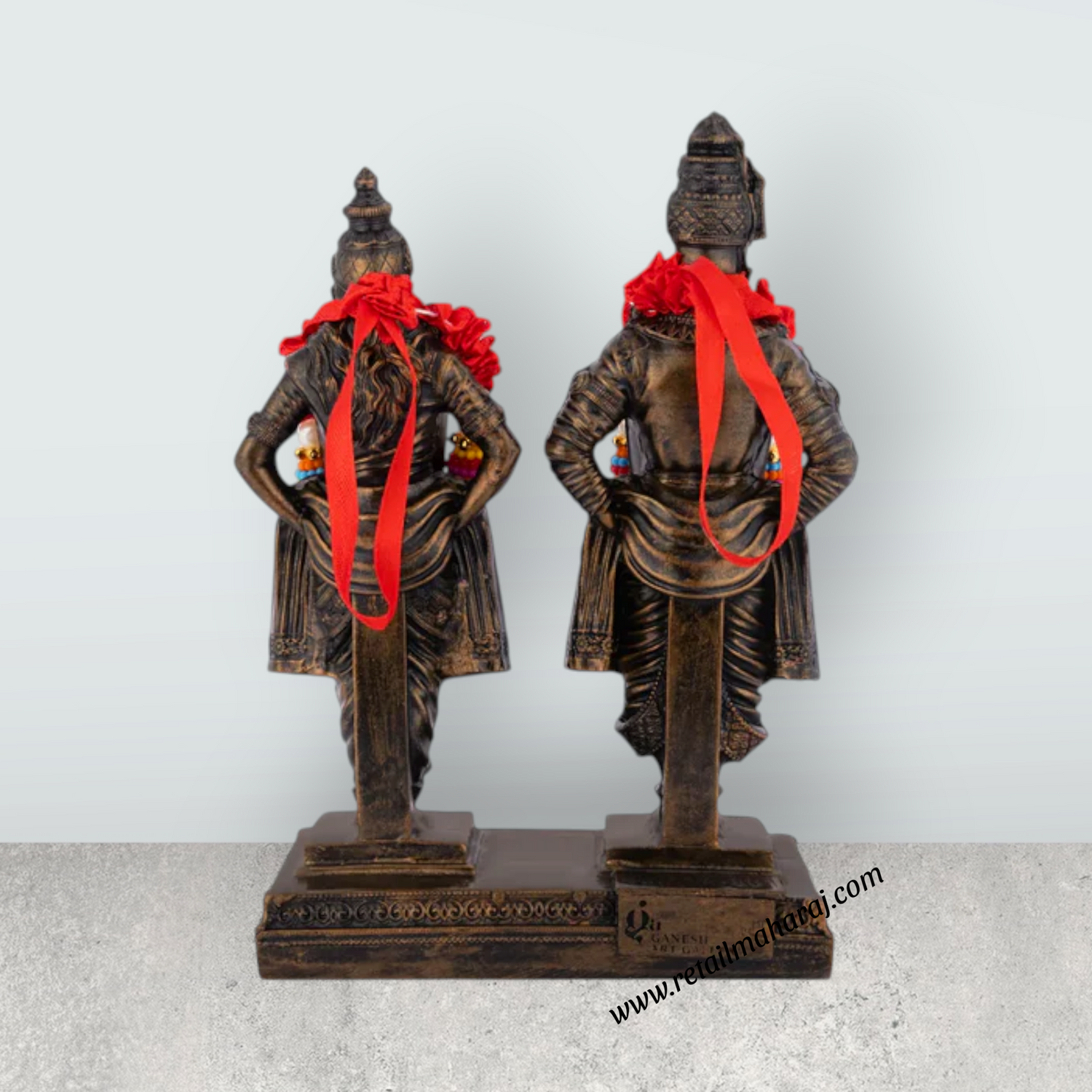 Vitthal Rukmini Murti Standing On Base - 8 x 5.5 Inches | Resin Idol/ Vitthal Rakhumai Murti for Pooja - Retail Maharaj