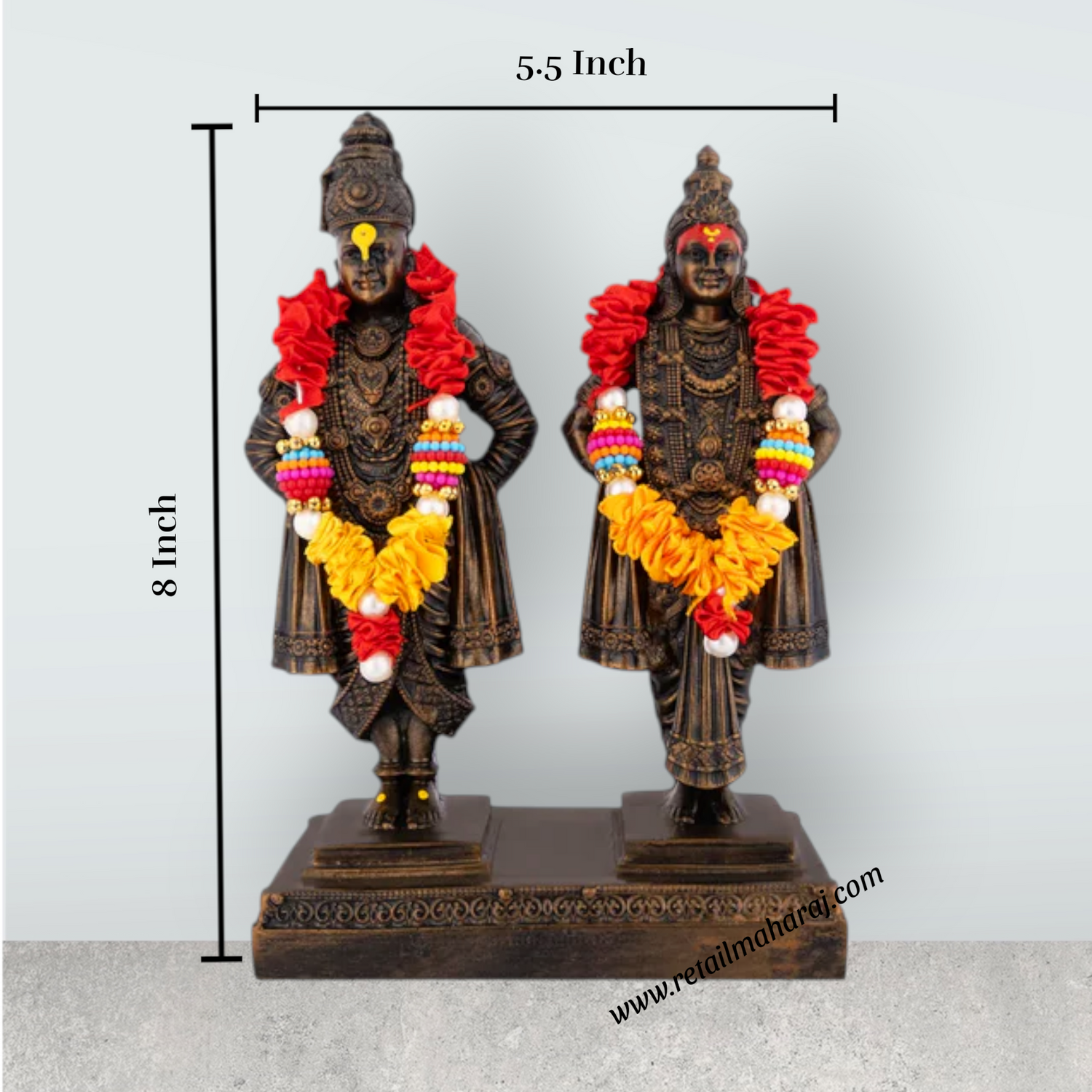 Vitthal Rukmini Murti Standing On Base - 8 x 5.5 Inches | Resin Idol/ Vitthal Rakhumai Murti for Pooja - Retail Maharaj
