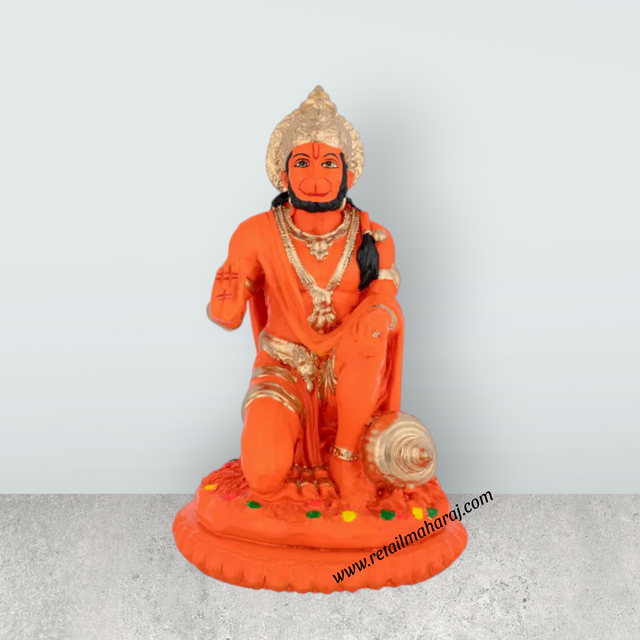 Anjaneya Statue - 7.25 x 5 Inches | Fibre Statue / Hanuman Sitting Statue / Hanuman Murti for Pooja - Retail Maharaj