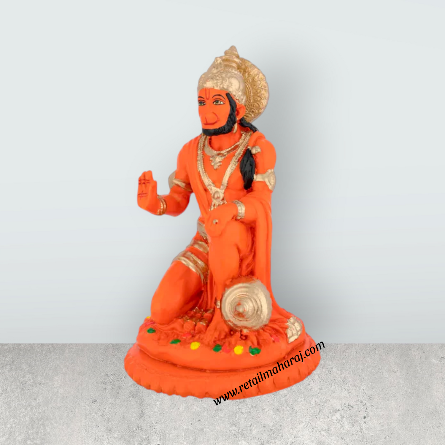 Anjaneya Statue - 7.25 x 5 Inches | Fibre Statue / Hanuman Sitting Statue / Hanuman Murti for Pooja - Retail Maharaj