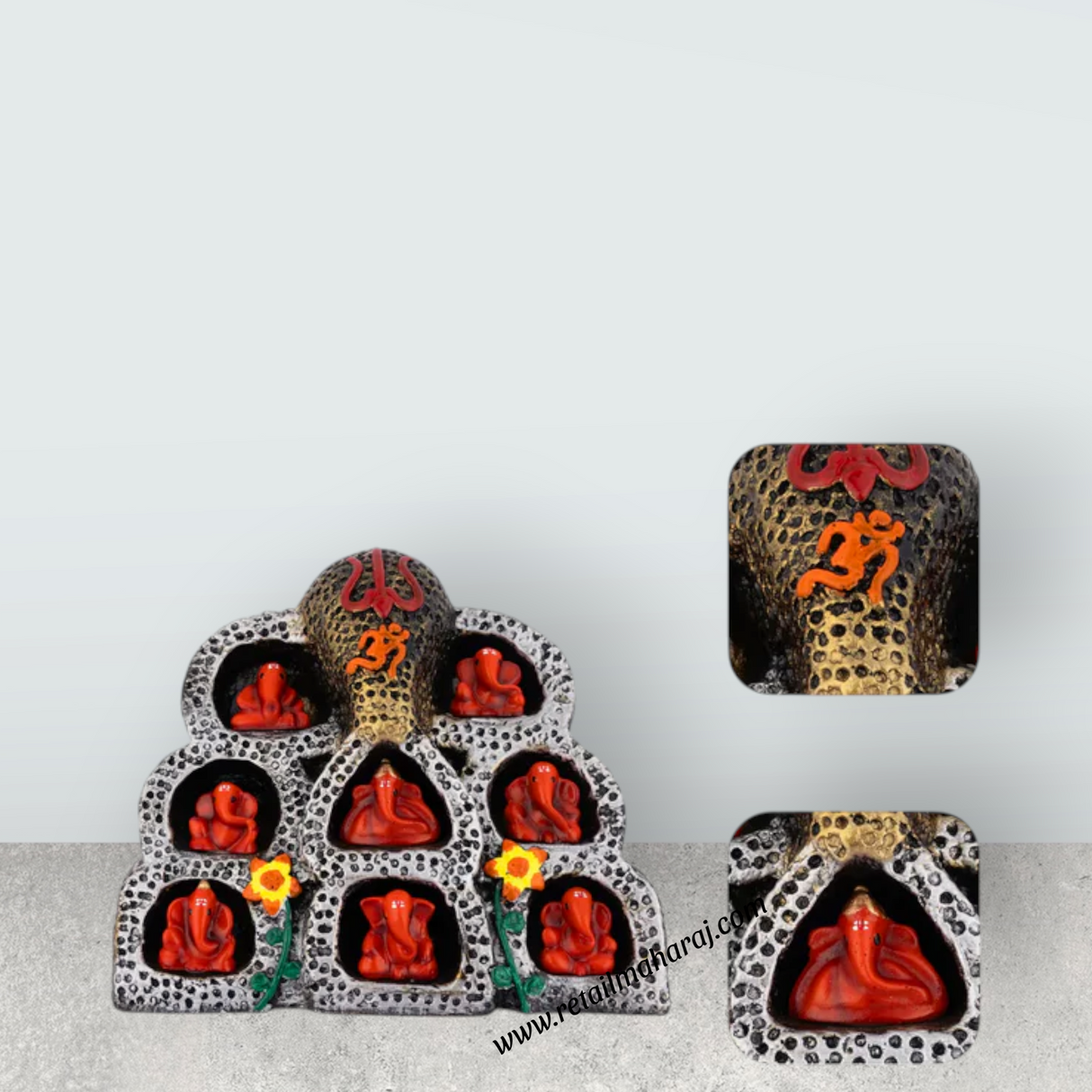Ashta Vinayak Set - 6 x 7.5 Inches | Fibre Ganesh Idol / Ganapati Murti / Vinayagar Statue for Home & Pooja - Retail Maharaj