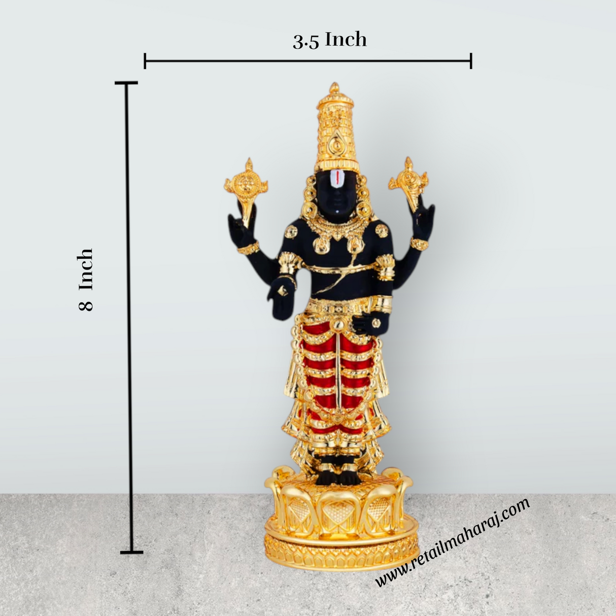 Perumal Standing on Base Murti - 8 x 3.5 Inches | Resin Balaji Idol / Perumal Statue For Home & Pooja
