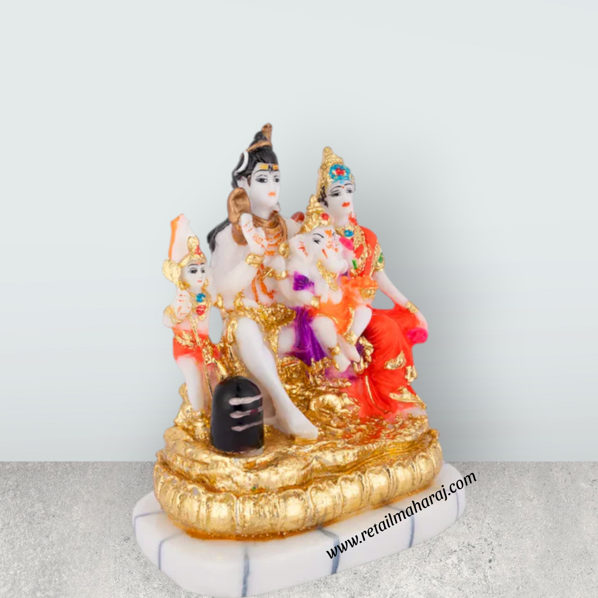 Lord Shiva Family - 6.5 x 5 Inches | Marble Dust Shivan Family Idol / Shiva Family Statue for Pooja - Retail Maharaj