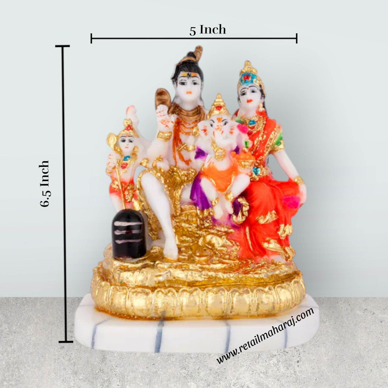 Lord Shiva Family - 6.5 x 5 Inches | Marble Dust Shivan Family Idol / Shiva Family Statue for Pooja - Retail Maharaj
