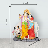 Radha Krishna Murti With Cow - 8 x 7 Inches | Marble Murti/ Coloured Radha Krishna Idol for Pooja - Retail Maharaj