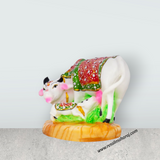 Cow With Calf Idol With Base - 5 x 7 Inches | Marble Kamdhenu Cow And Calf Idol/ Cow Calf Idol for Home - Retail Maharaj