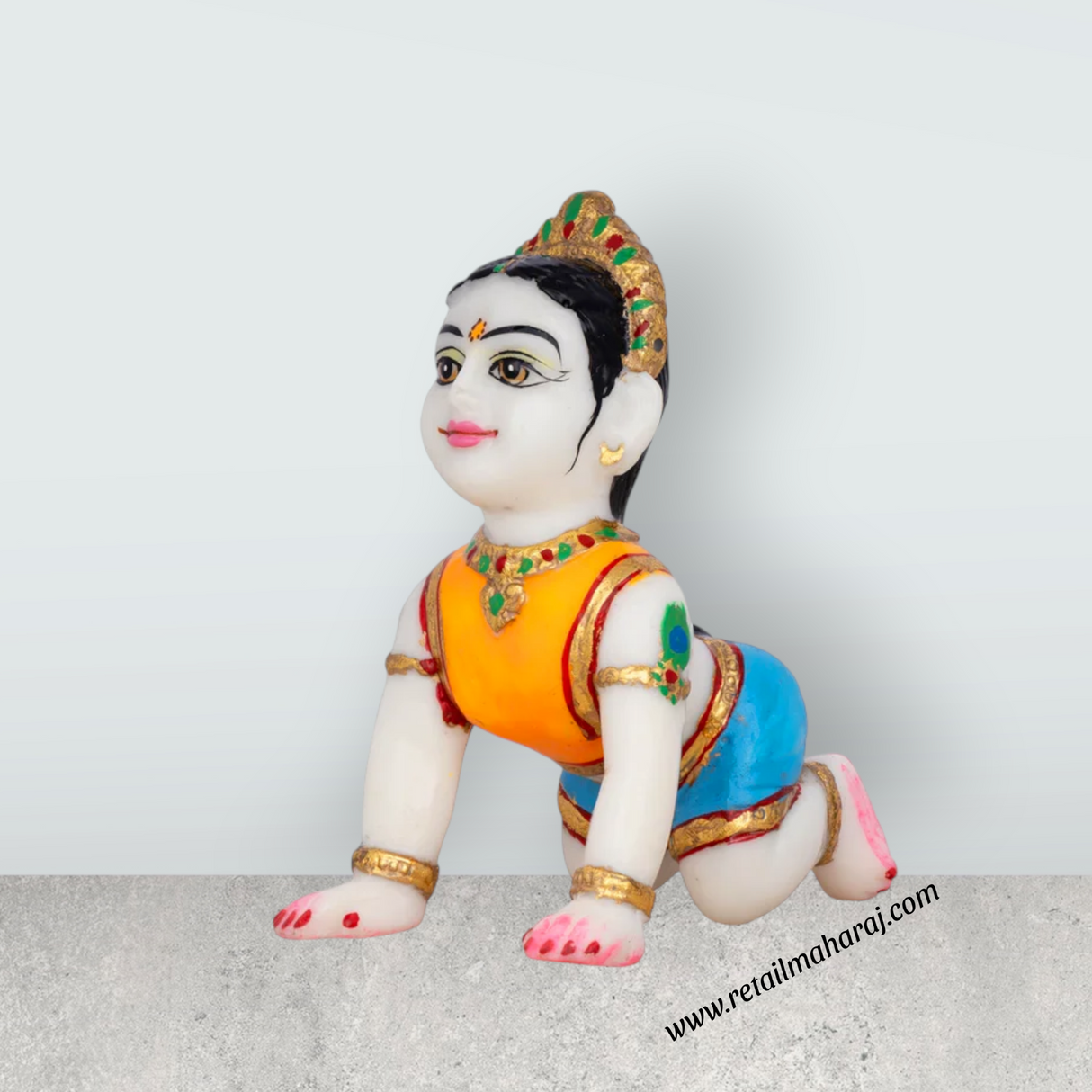 Crawling Radha Murti - 5.5 x 4 Inches | Marble Murti/ Coloured Radha Idol for Pooja & Table Top - Retail Maharaj