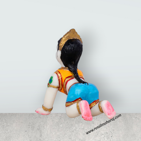 Crawling Radha Murti - 5.5 x 4 Inches | Marble Murti/ Coloured Radha Idol for Pooja & Table Top - Retail Maharaj