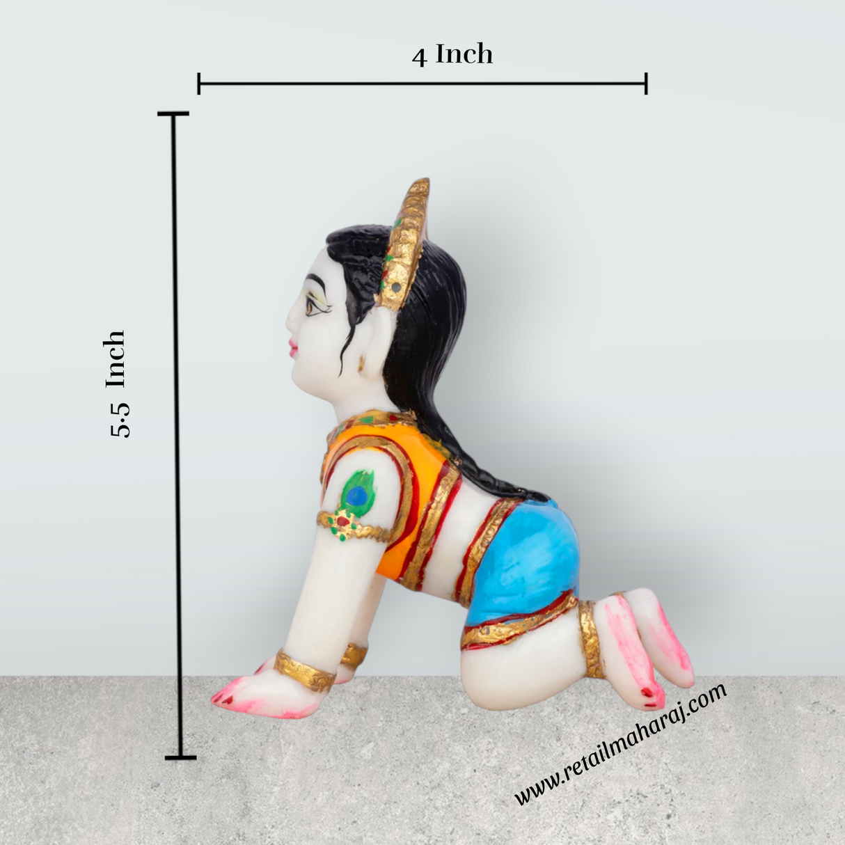 Crawling Radha Murti - 5.5 x 4 Inches | Marble Murti/ Coloured Radha Idol for Pooja & Table Top - Retail Maharaj