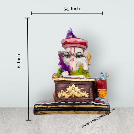 Ganesh Murti With Mushak - 6 x 5.5 Inches | Marble Murti/ Ganpati Murti Decorative Showpiece for Home - Retail Maharaj