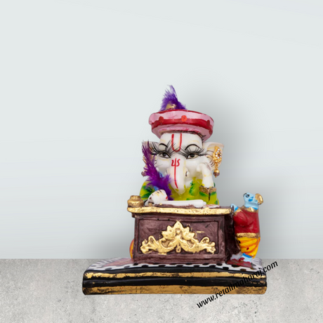 Ganesh Murti With Mushak - 6 x 5.5 Inches | Marble Murti/ Ganpati Murti Decorative Showpiece for Home - Retail Maharaj