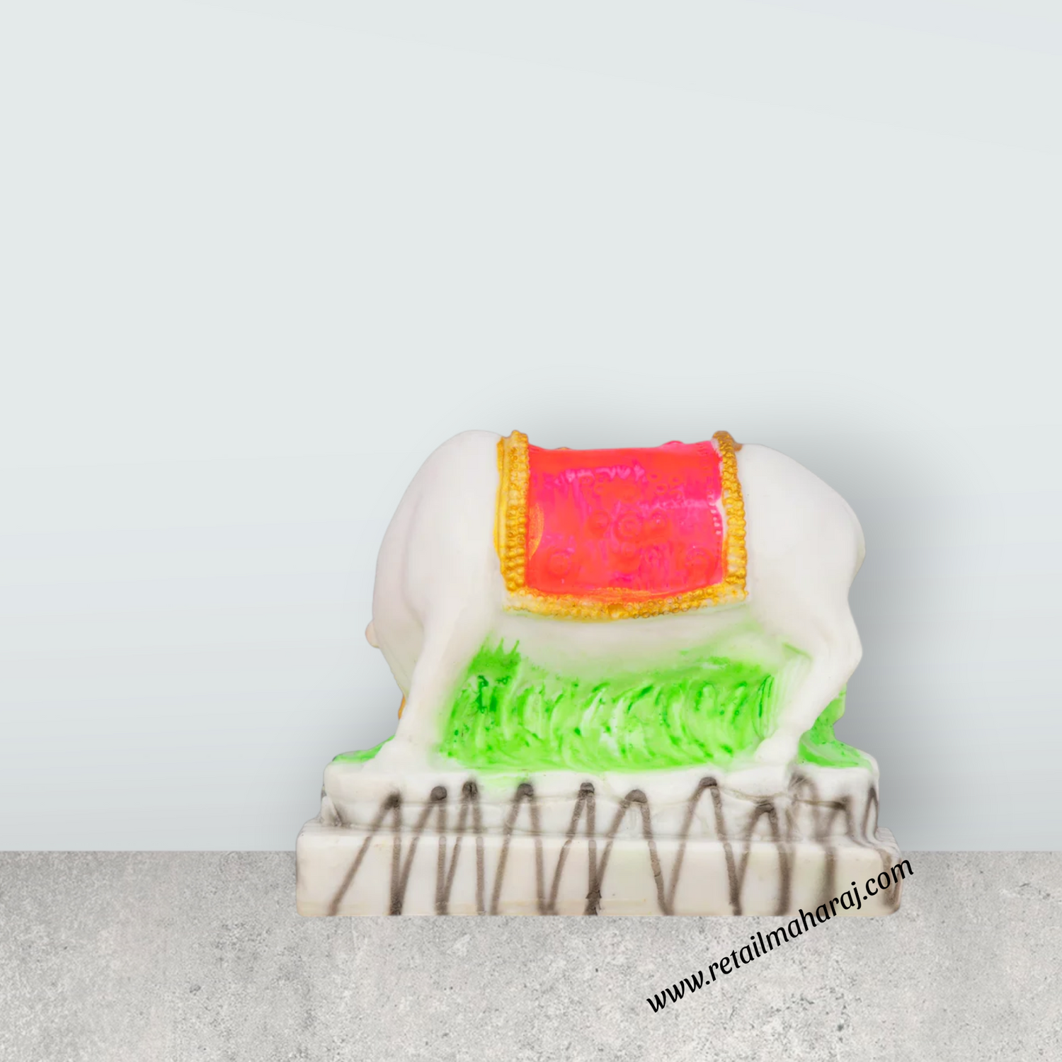 Krishna Murti Drinking Cow’s Milk With Base - 3.5 x 4 Inches | Marble Murti/ Cow Statue for Home - Retail Maharaj
