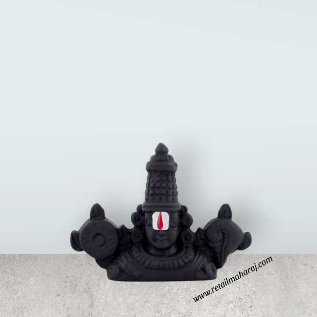 Balaji Murti - 2.5 x 3 Inches | Resin & Black Colour Perumal Statue/ Double Side Venkateswara Swamy Idol for Car - Retail Maharaj