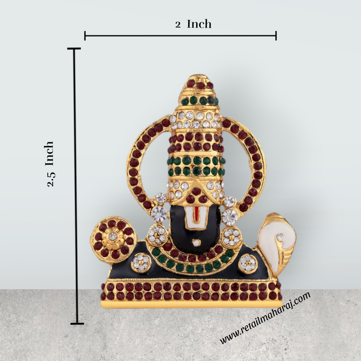 Balaji Murti - 2.5 x 2 Inches | Stone Design Perumal Statue/ Venkateswara Swamy Idol for Car Decor - Retail Maharaj