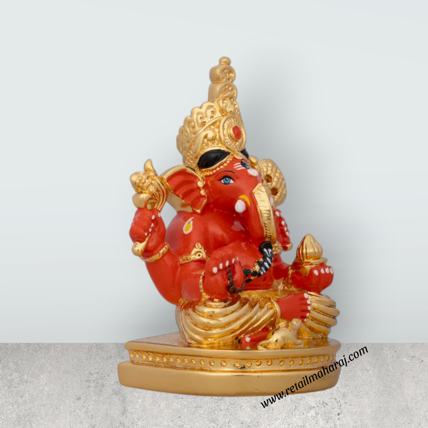 Mukut Ganesh Murti - 4.5 x 3 Inches | Ceramic Sculpture/ Vinayaka Statue/ Ganpati Idol for Pooja/ 250 Gms - Retail Maharaj