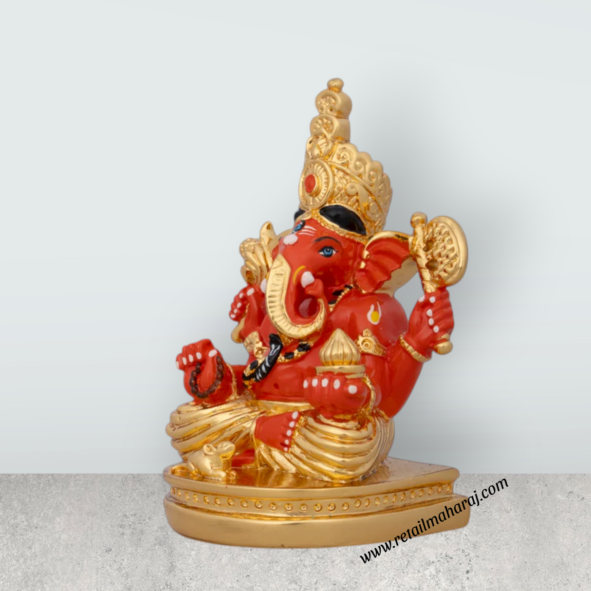 Mukut Ganesh Murti - 4.5 x 3 Inches | Ceramic Sculpture/ Vinayaka Statue/ Ganpati Idol for Pooja/ 250 Gms - Retail Maharaj