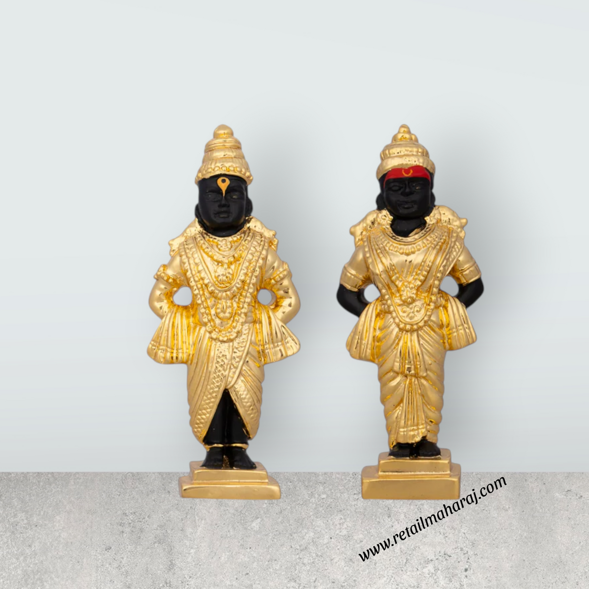 Panduranga Rukmini Pair - 4 x 1.5 Inches | Ceramic Sculpture/ Rukmini Panduranga/ Panduranga And Rukmini for Pooja - Retail Maharaj
