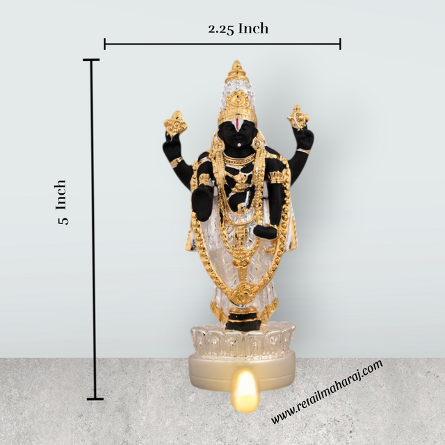 Balaji Standing On Lotus Murti - 5 x 2.25 Inches | Resin Statue/ Silver Polish Venkateswara Swamy Idol for Pooja - Retail Maharaj