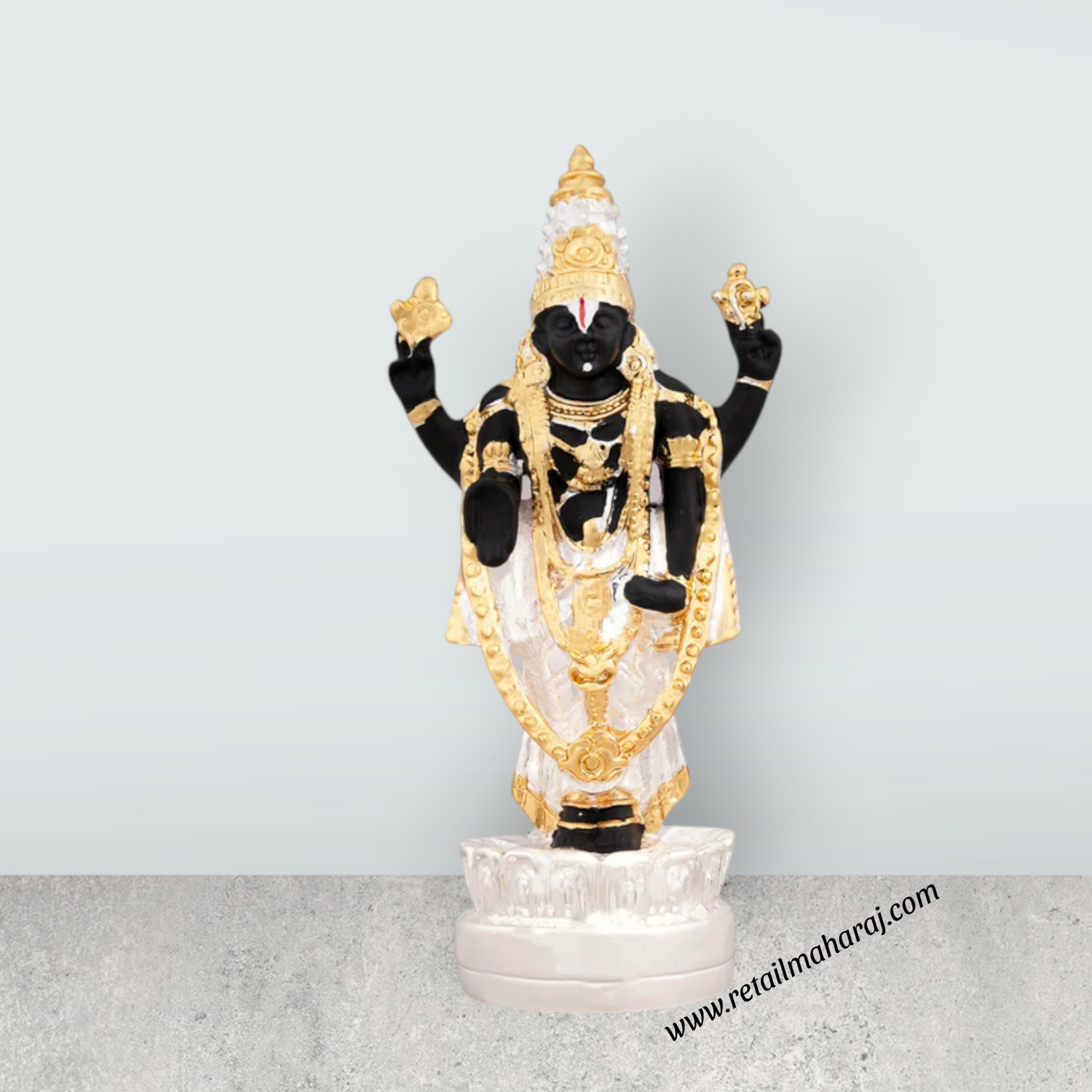 Balaji Standing On Lotus Murti - 5 x 2.25 Inches | Resin Statue/ Silver Polish Venkateswara Swamy Idol for Pooja - Retail Maharaj