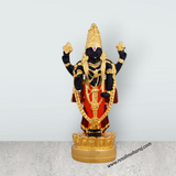 Vishnu Murti Standing On Lotus - 5 x 2.25 Inches | Gold Polish Balaji Murti/ Resin Balaji Idol for Pooja - Retail Maharaj