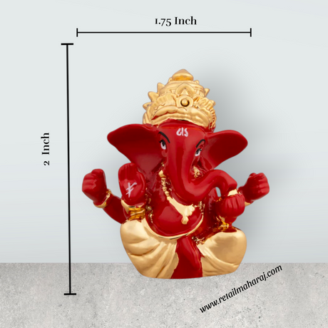 Ganesh Murti - 2 x 1.75 Inches | Metal Gold Polish Ganpati Idol/ Sitting Vinayaka Statue for Pooja - Retail Maharaj